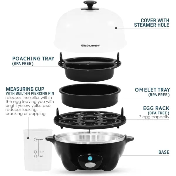 Black 7 Egg Capacity Electric Egg Cooker Y604168