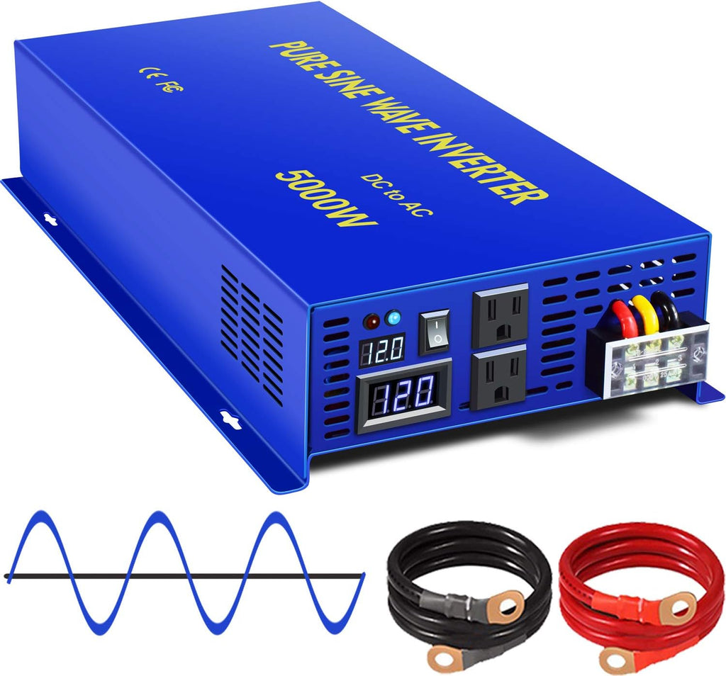 3500W Pure Sine Wave Power Inverter DC 12V to AC 110V with LCD Display T743