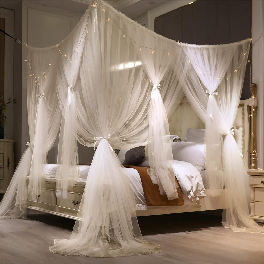Double White Queen Size 4 Post Bed Canopy Mosquito Net K32742