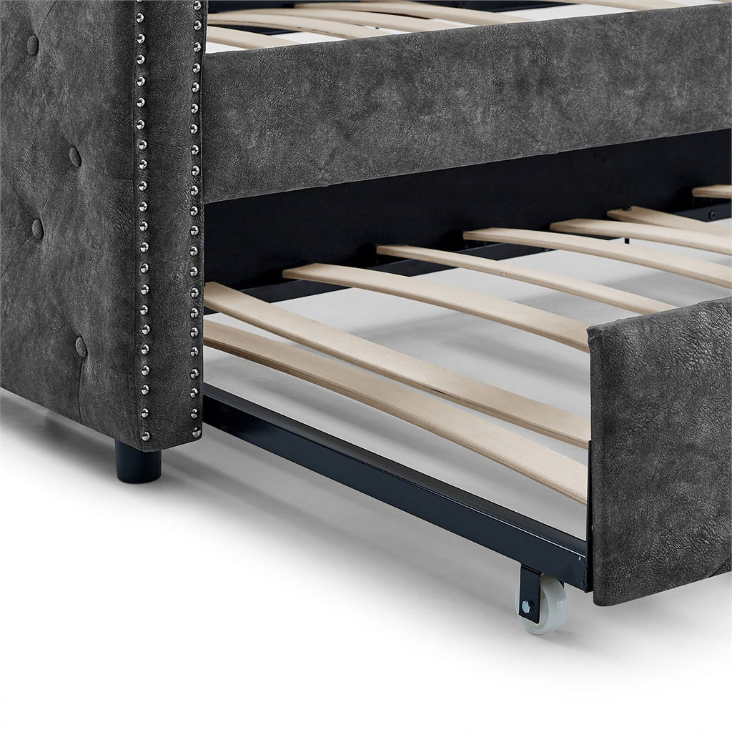 Gray Upholstered Tufted Sofa Bed With Rollers N64947