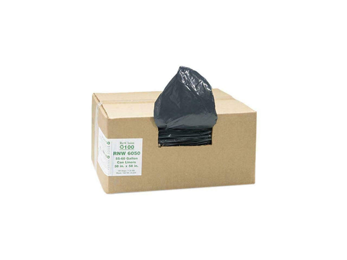 Recycled Can Liners, 55-60gal, Black F26179