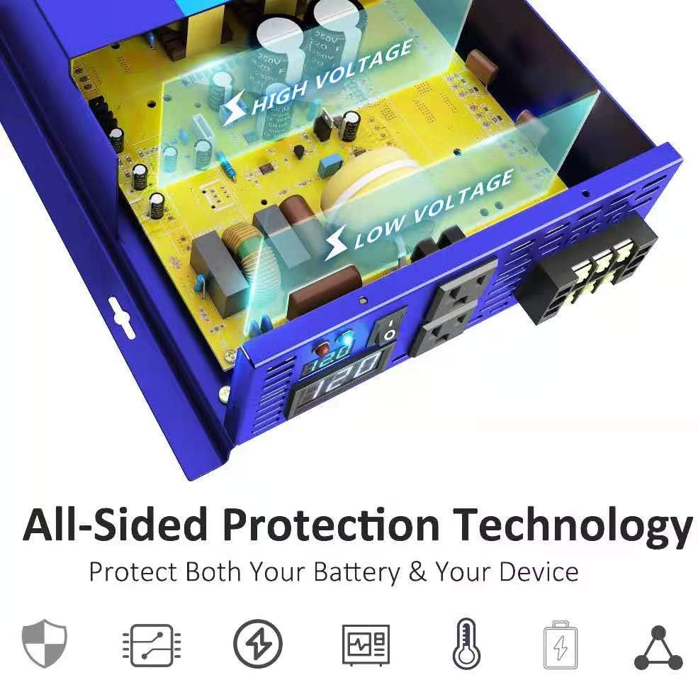 3500W Pure Sine Wave Power Inverter DC 12V to AC 110V with LCD Display T743