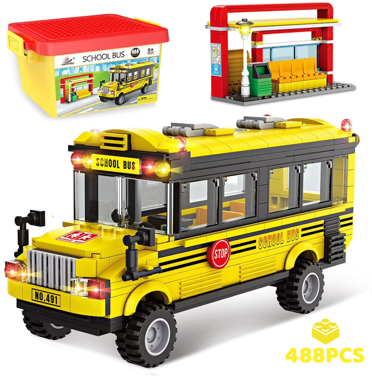 Yellow Bus Building Blocks Toy (488 Pieces) Z608487