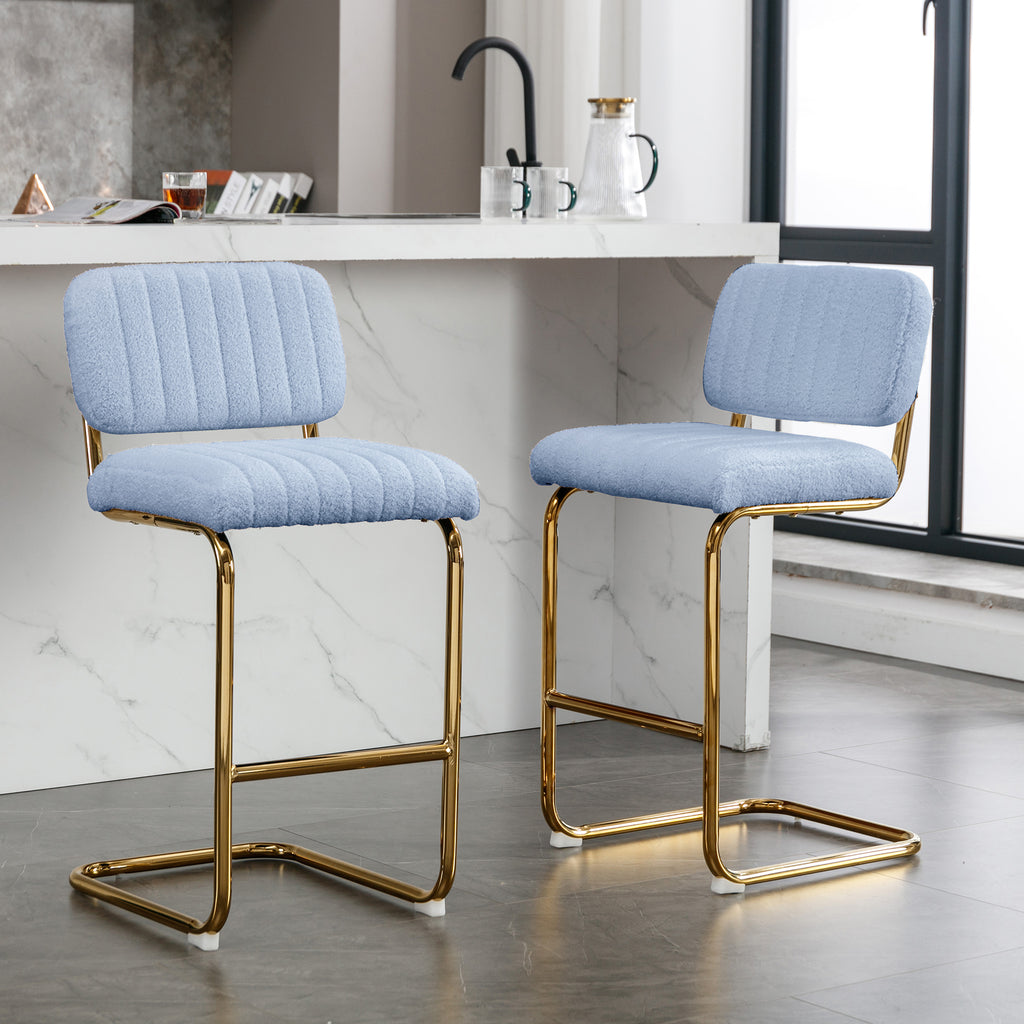 Blue Boucle Upholstered Bar Stools Set of 2 M433