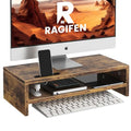2 Tier Rustic Brown Wood Monitor Stand with Storage Shelves O631