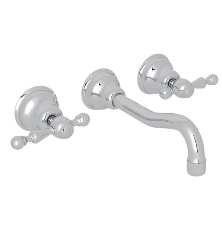 Polished Nickel Wall Mount Widespread Lavatory Faucet F116325
