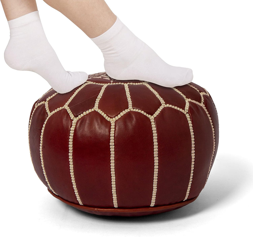 Leather Ottoman Pouf Cover, Hand Stitched, Unstuffed D511093