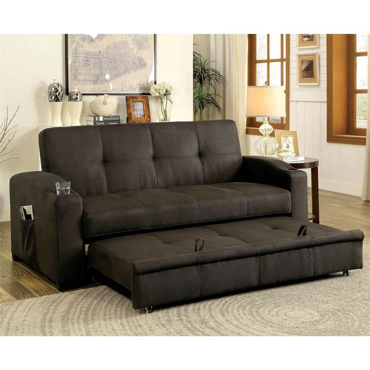 Brown Fabric Convertible Sofa I9816