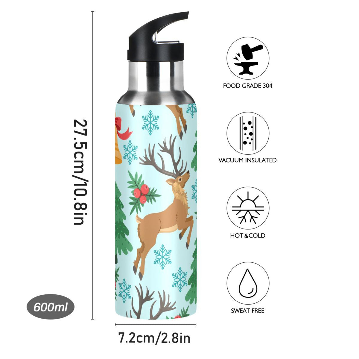 Stainless Steel Insulated Water Bottle with Straw Lid I2899