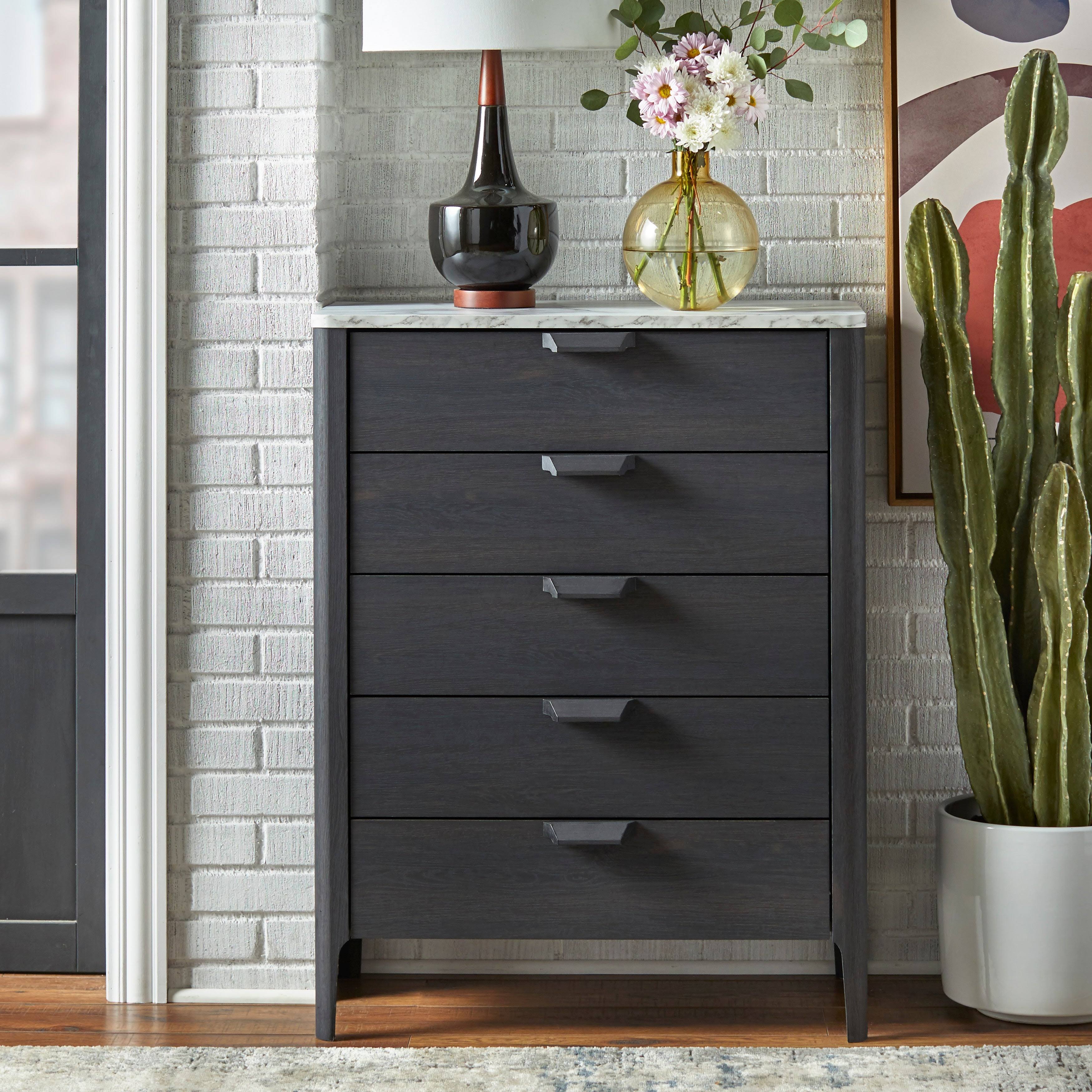 Charcoal Gray and White 5 Drawer Chest K819