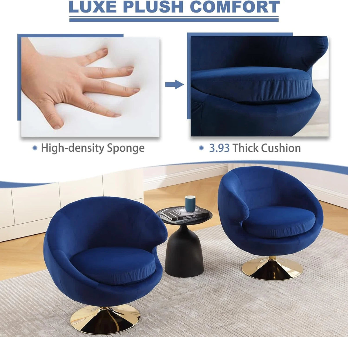 Blue Velvet Swivel Barrel Chair D2941