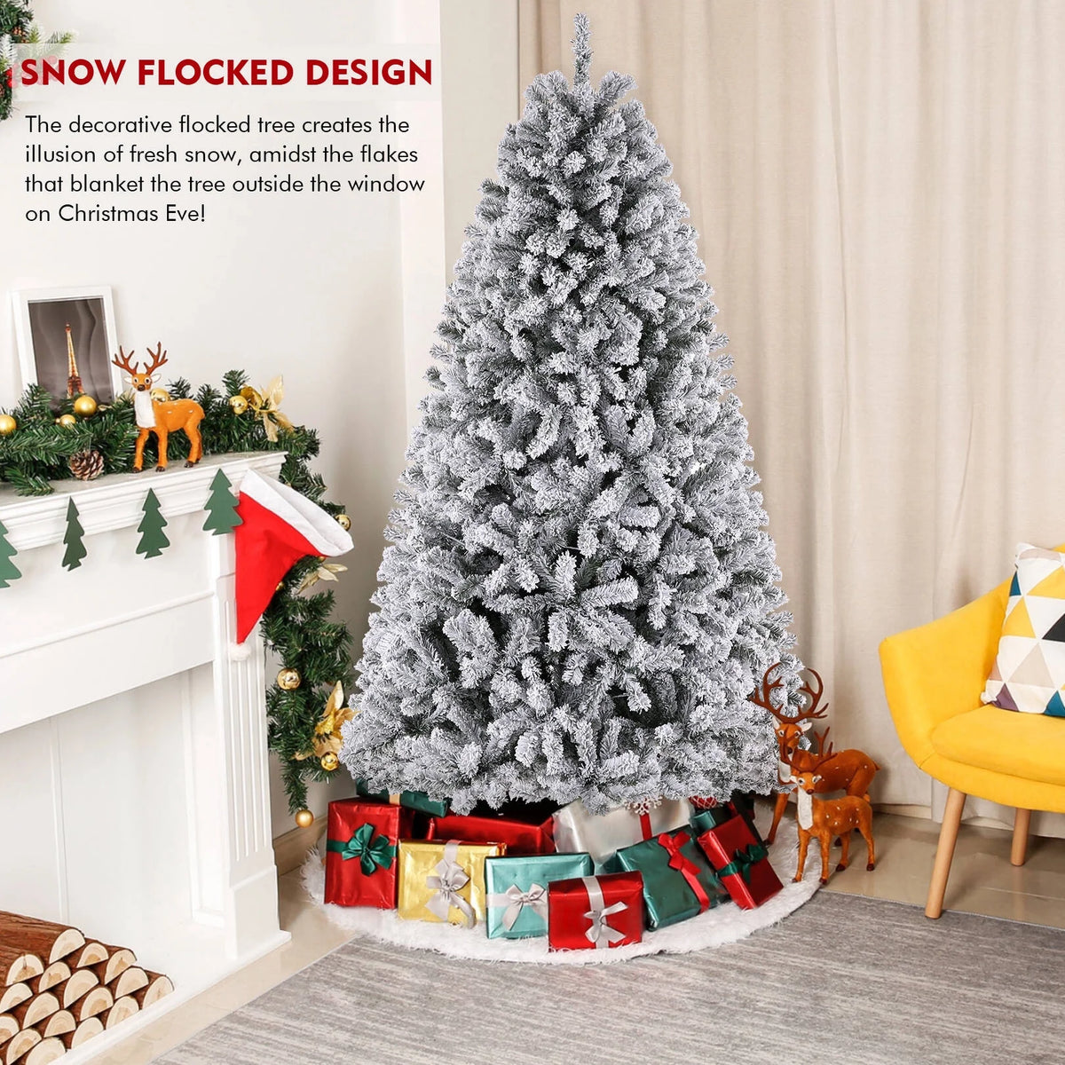 Flocked Artificial Christmas Tree 6 ft with 733 Branches Metal Base P6567