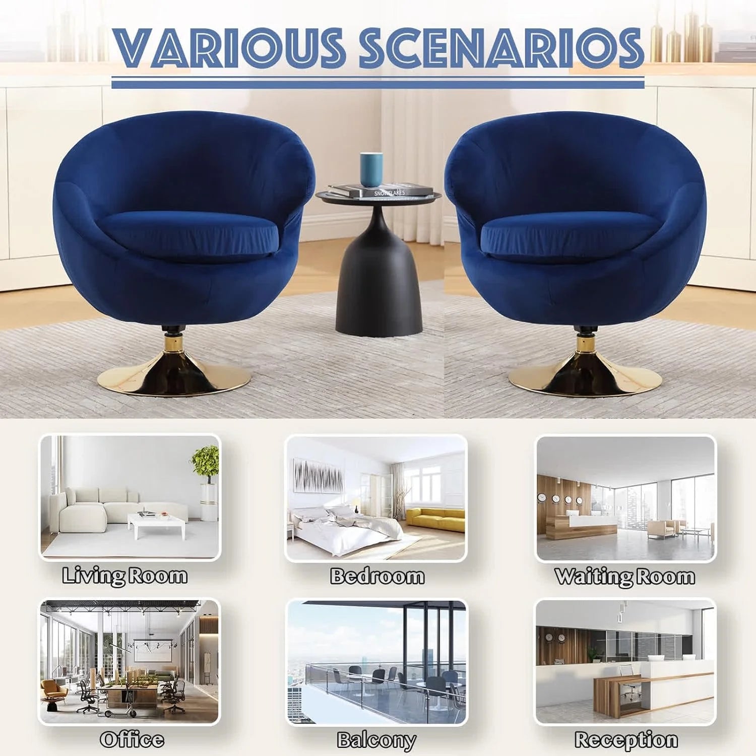 Blue Velvet Swivel Barrel Chair D2941