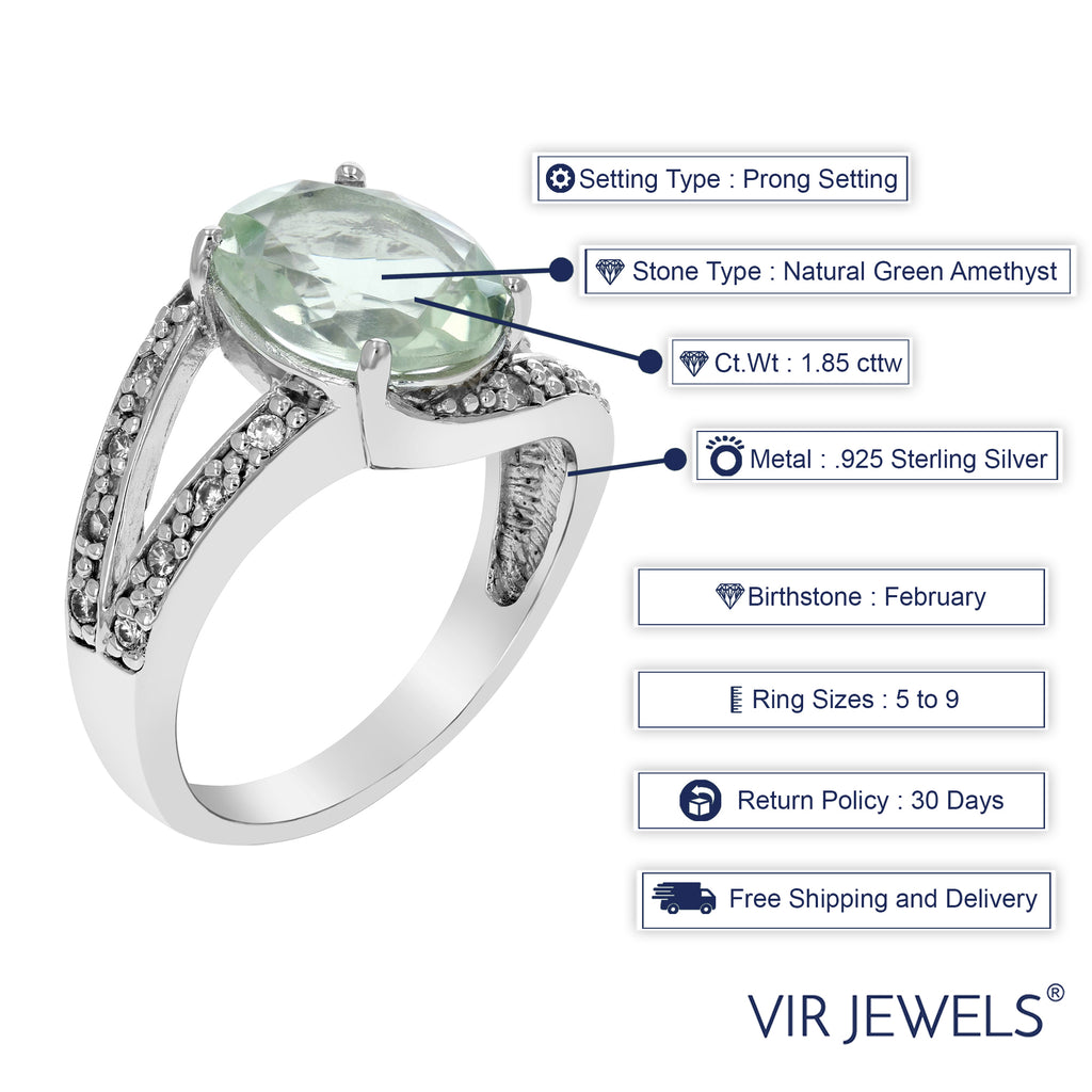Green Amethyst Oval 10x8 MM Prasiolite Ring in Sterling Silver U17907