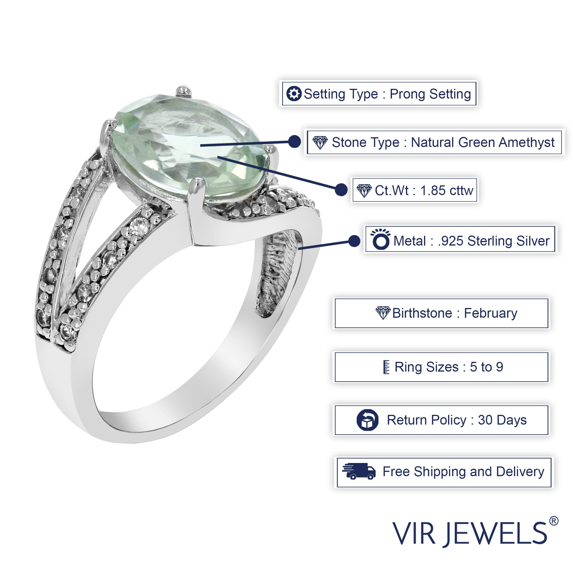 Green Amethyst Oval 10x8 MM Prasiolite Ring in Sterling Silver U17907