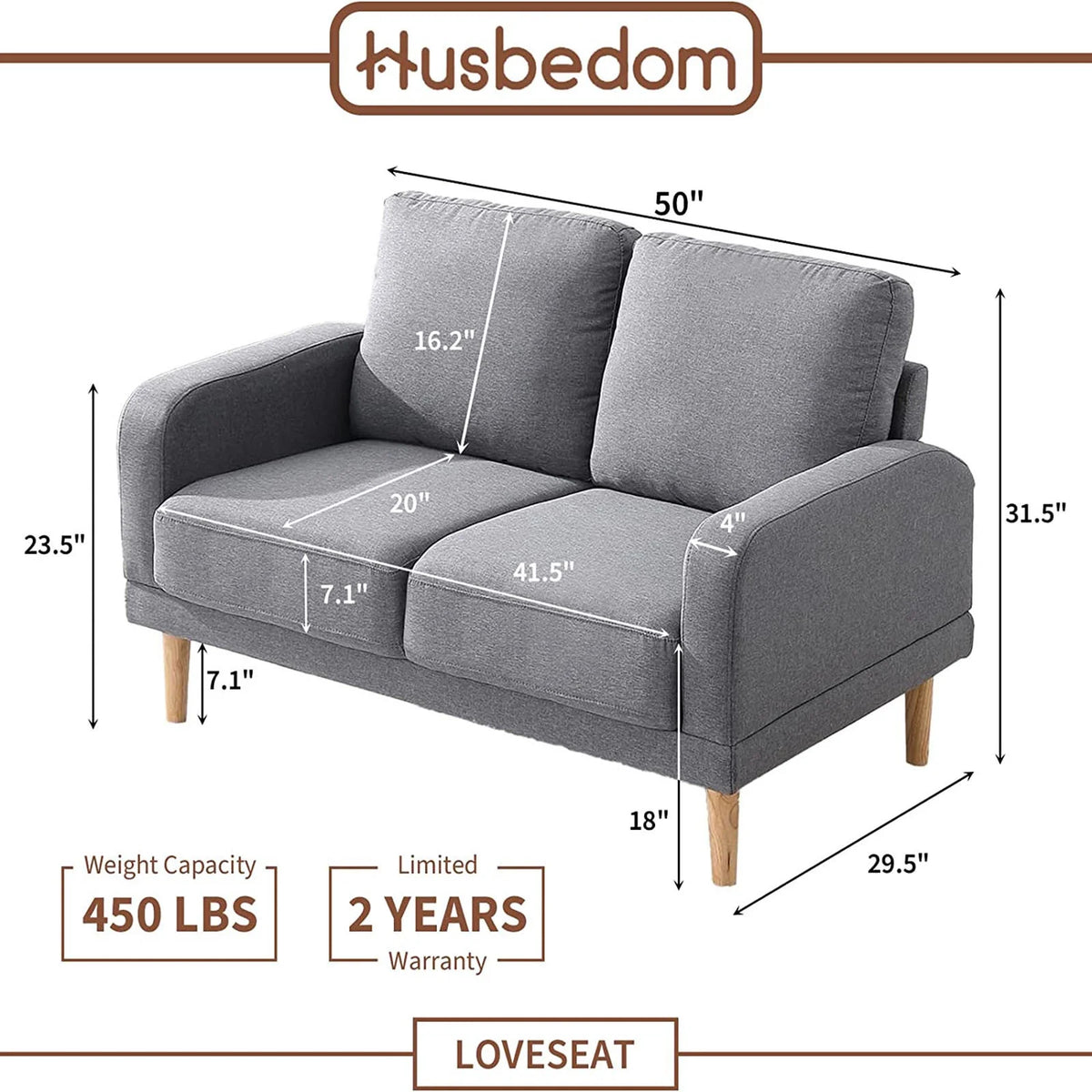 Light Grey 50" Upholstered Loveseat Sofa U769