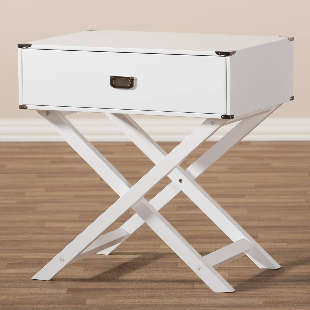 White 1-Drawer Wooden Bedside Table J2772