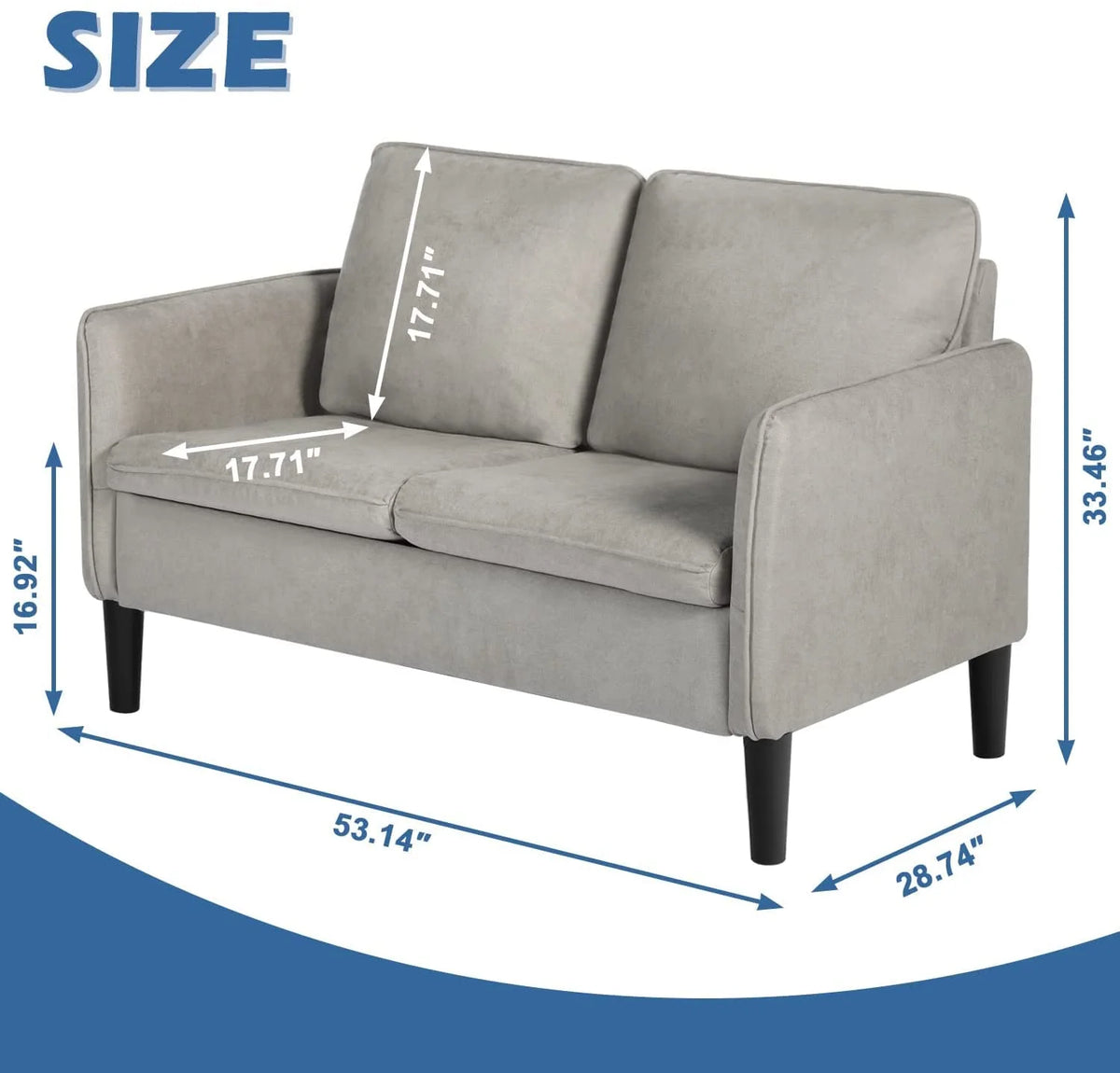 Light Grey Fabric Loveseat Sofa C4684