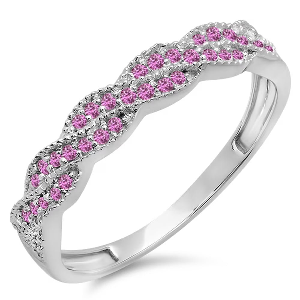 0.25 Carat 14K Round Pink Sapphire Stackable Ring, White Gold, Size 6 C433473