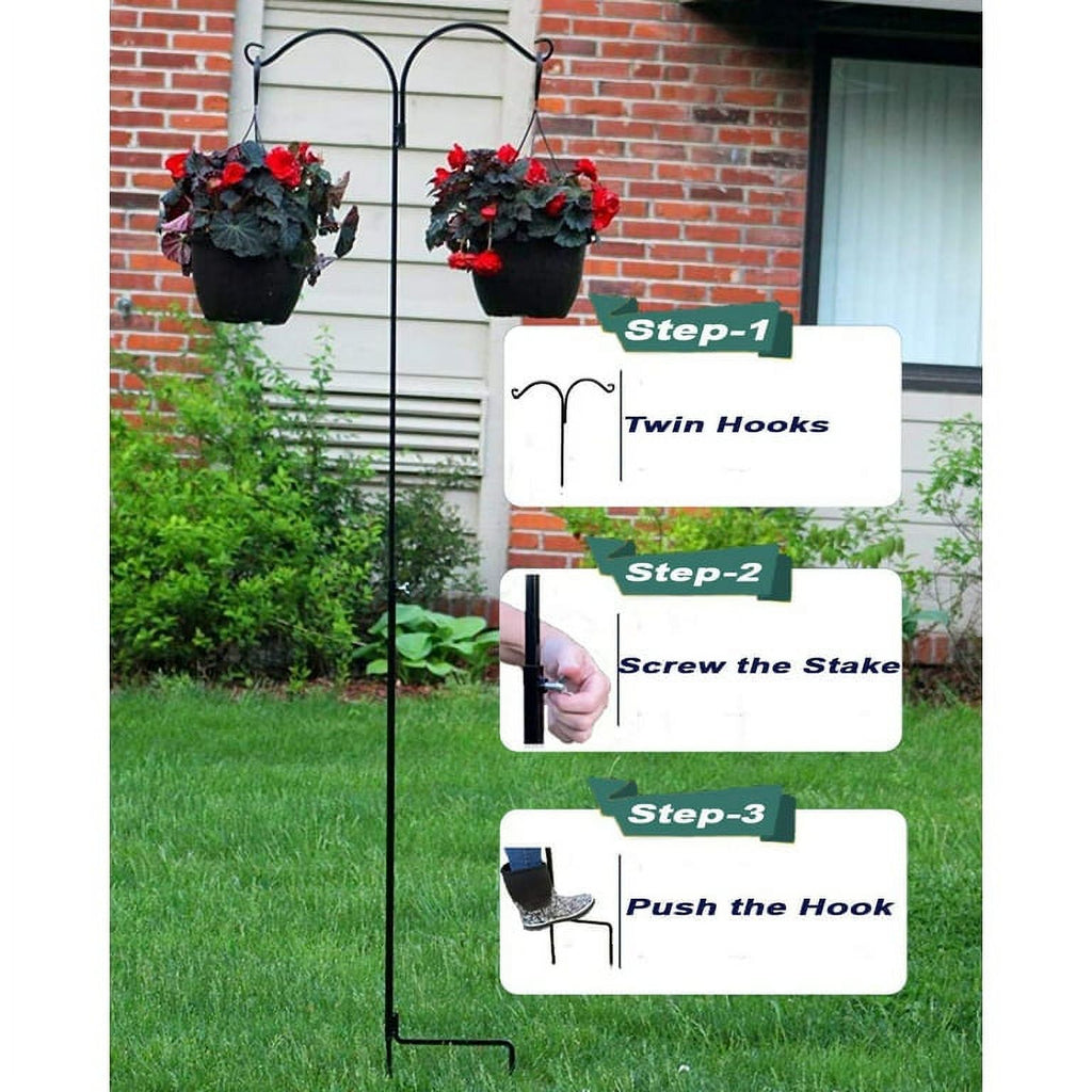 Adjustable Shepherds Hook with Twin Hooks, Rust Resistant Steel Hook E5896
