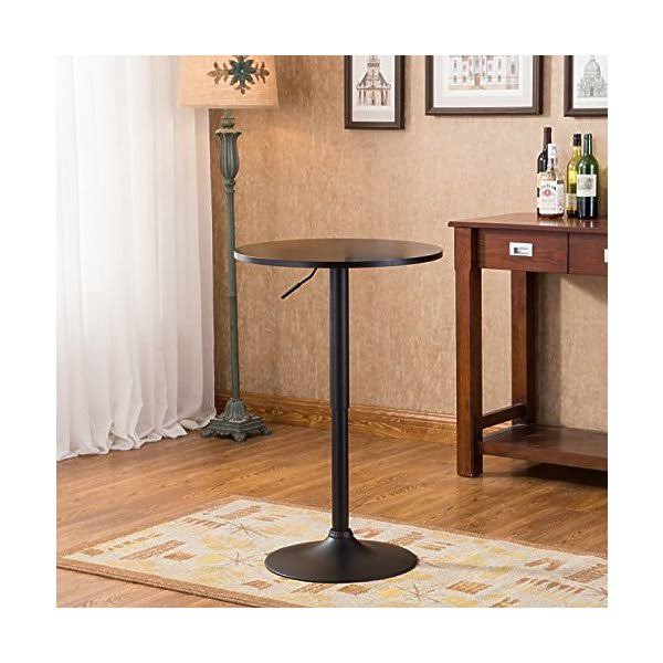 Black Round Top Adjustable Height Bar Table with 2 Swivel Bonded Leather Bar Stools N5649