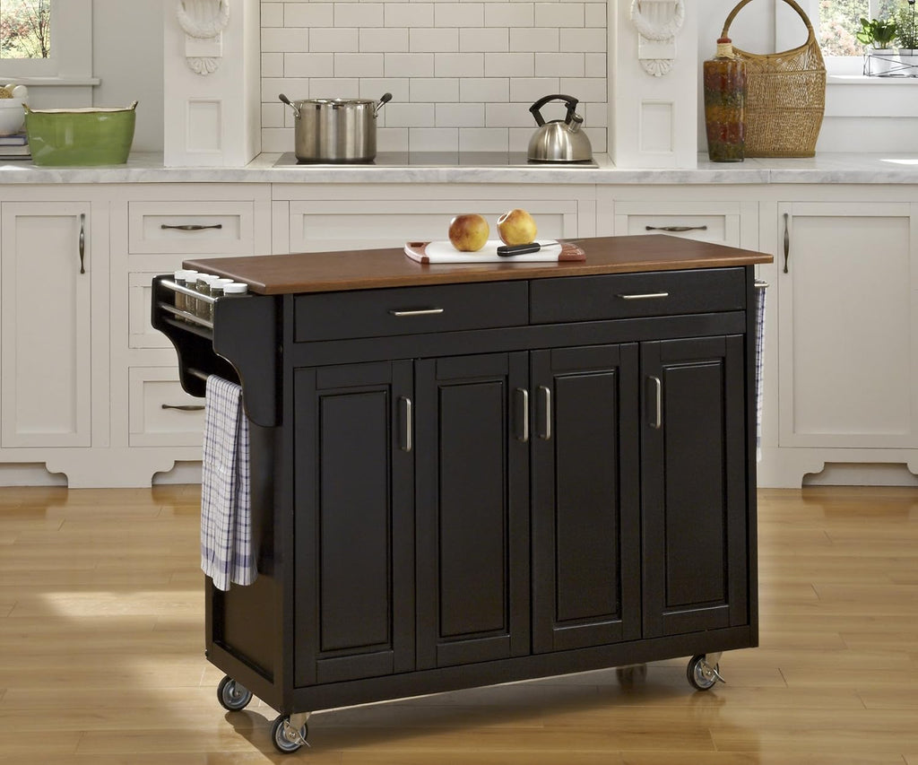White Four Door Kitchen Cart with Black Granite Top X97268