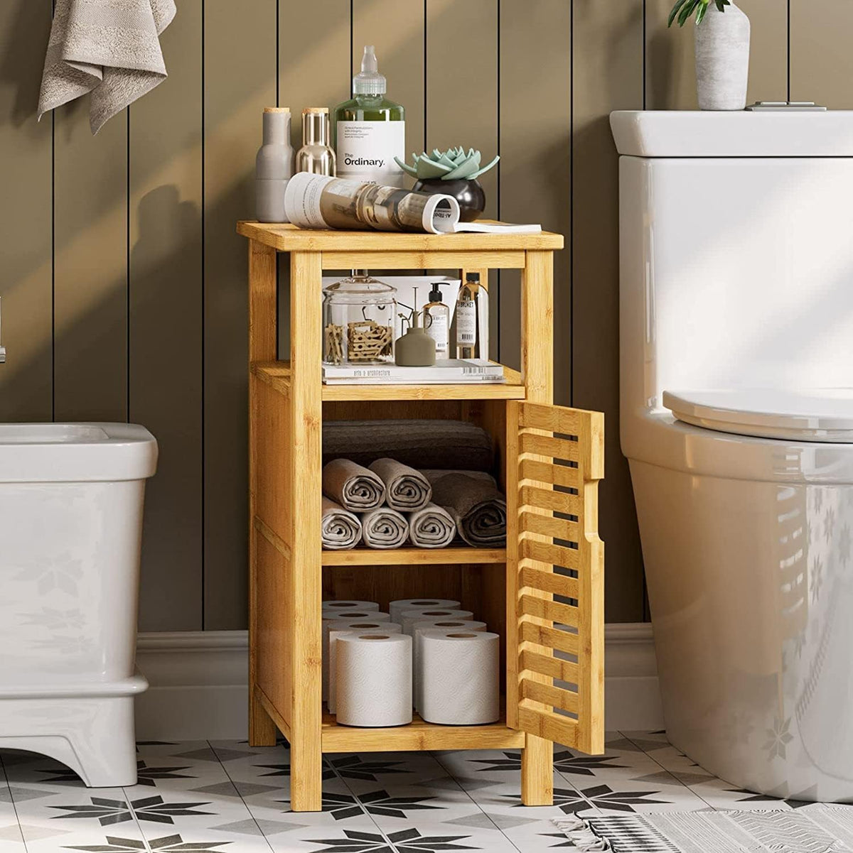 Bamboo 3-Tier Narrow End Table with Storage Shelf X95193
