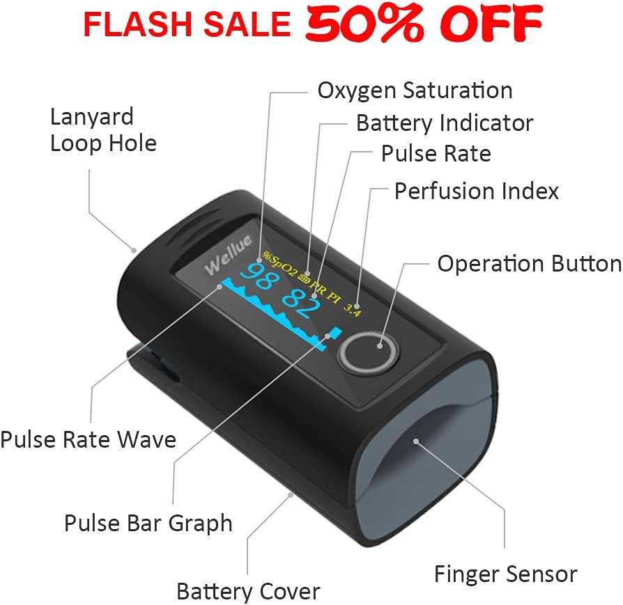 Bluetooth Pulse Oximeter Fingertip with Alarm, Carry Bag & Lanyard W853