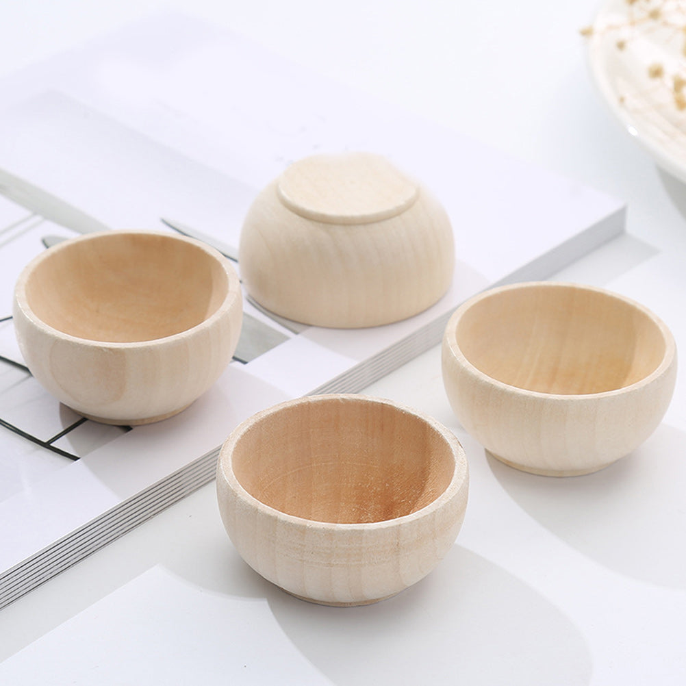 4 Pcs Small Wooden Bowl Dollhouse Unpainted Mini Cutlery Toys J785