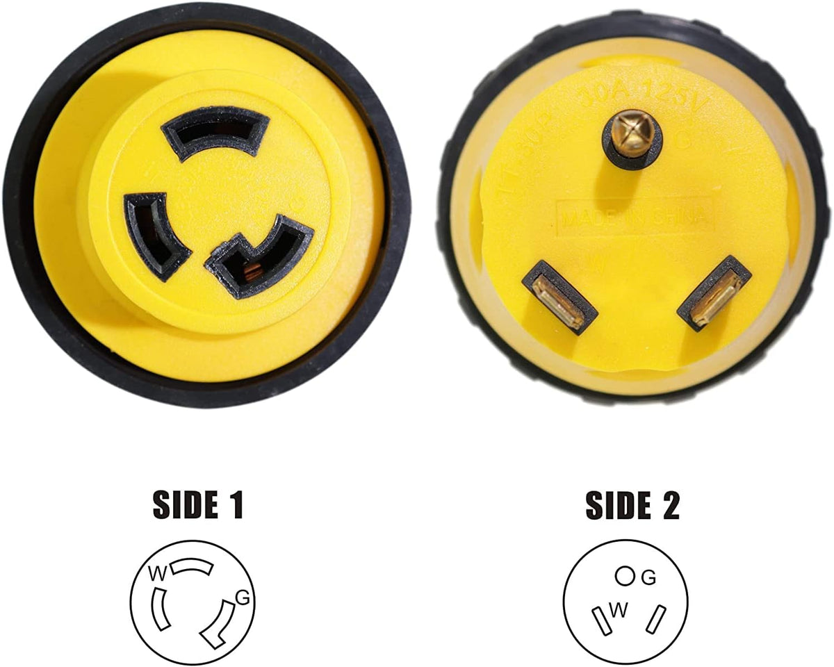 30A Male to 30Amp Female RV Electrical Converter Plug with Twist Locking 125V AC Power Cord Generator Cable Adapter S711