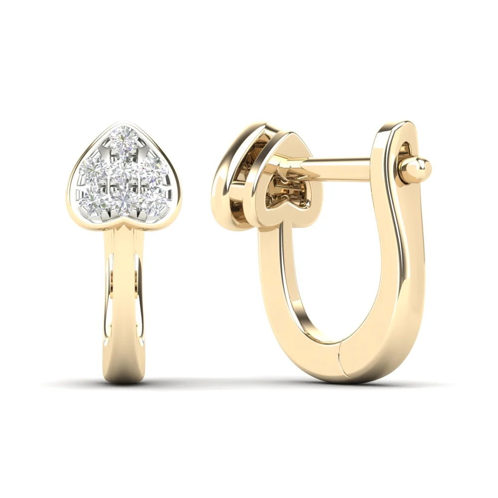 10K Yellow Gold Diamond Petite Heart Hoop Earrings M7434