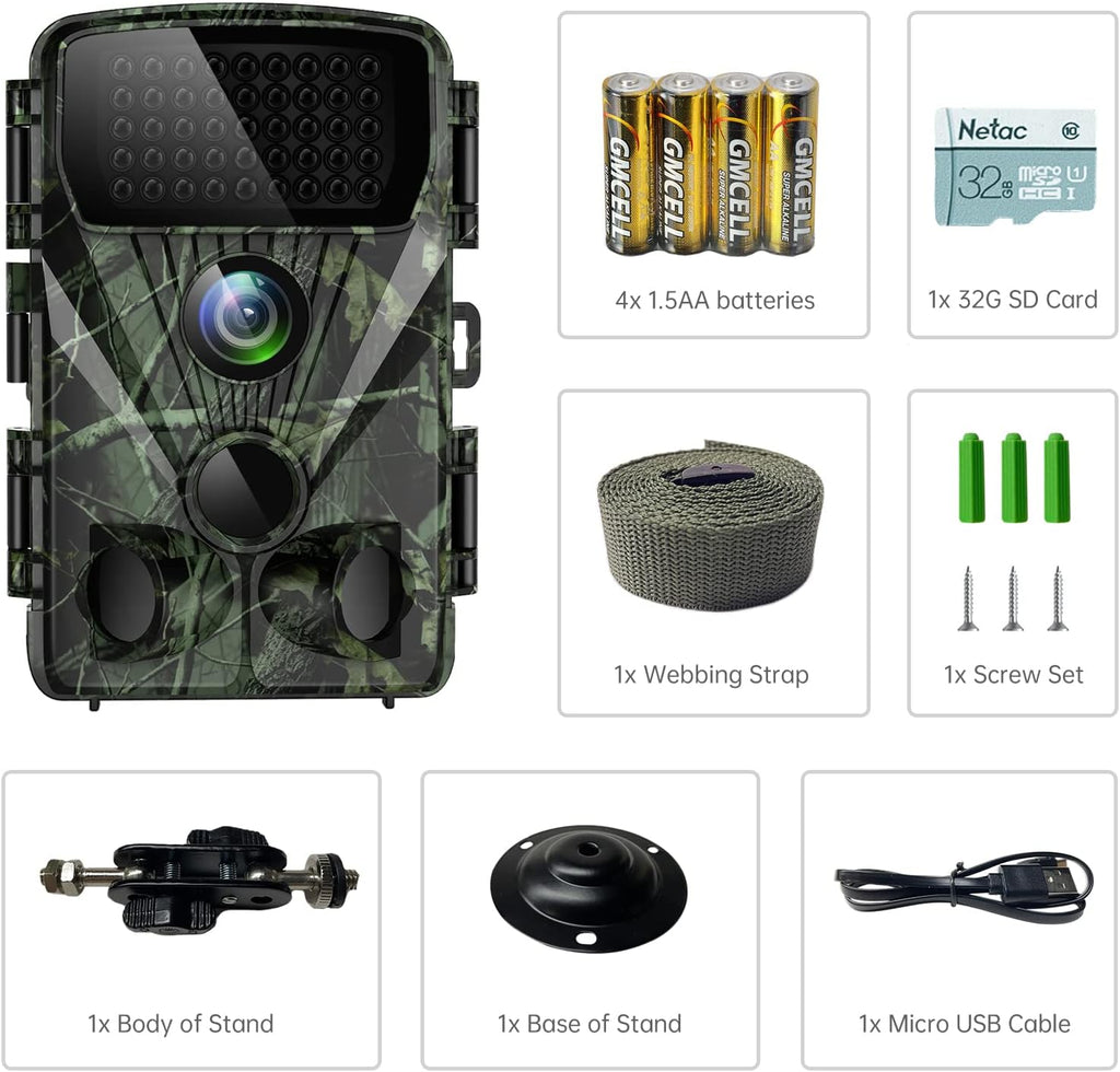 4K 30MP Trail Camera with Night Vision, 120° Wide Angle, IP65 Waterproof U4496
