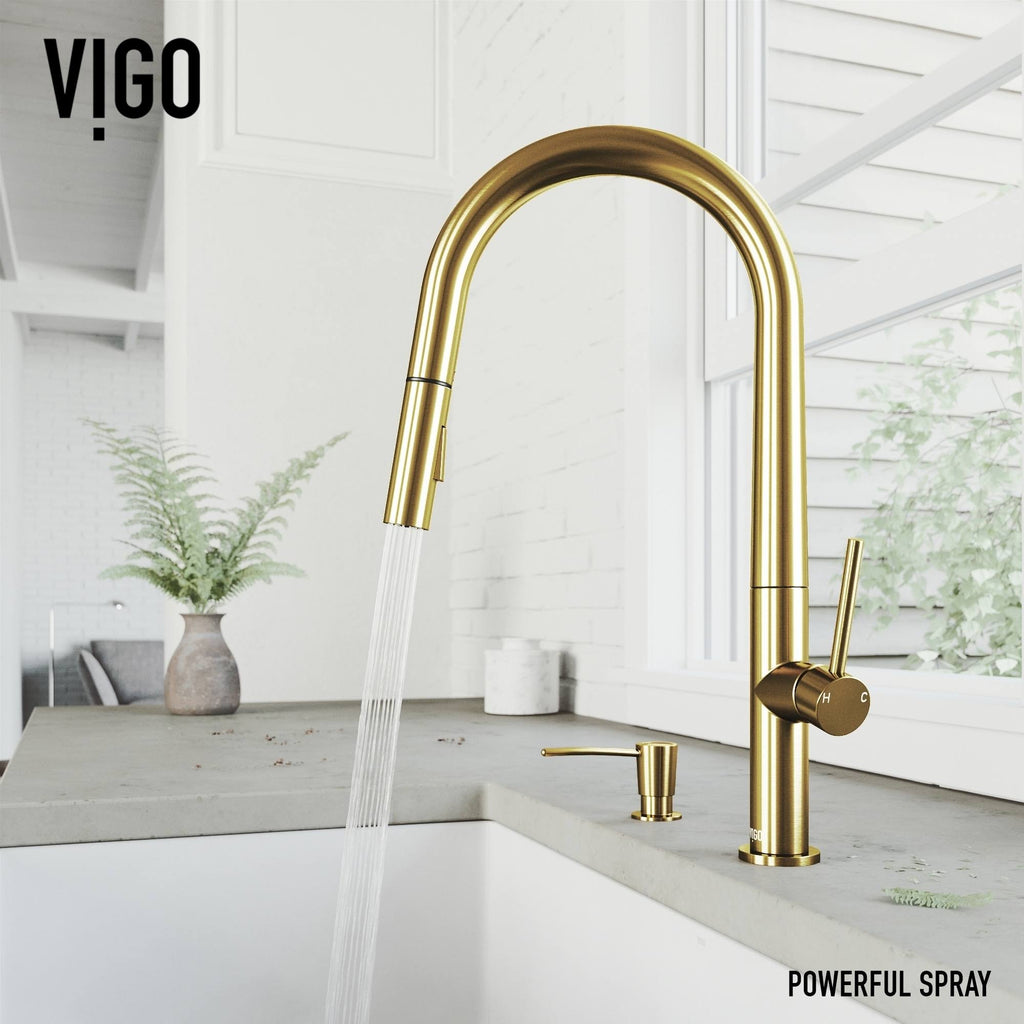 Matte Gold Pull-Down Kitchen Faucet with Soap Dispenser D713967