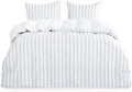 Navy Blue Striped Microfiber Duvet Cover Set (3pcs, King Size) Y894