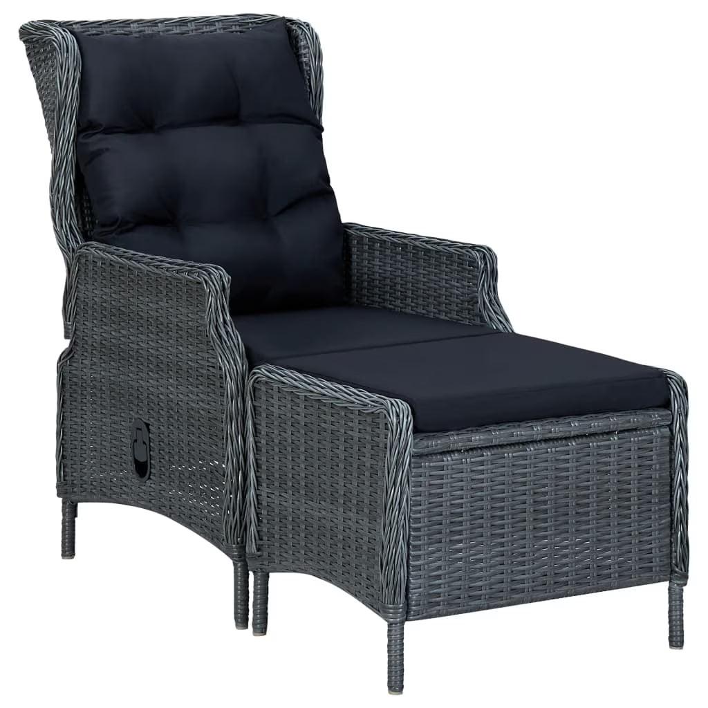 Dark Gray Poly Rattan Reclining Patio Chair with Footstool S552