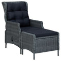 Dark Gray Poly Rattan Reclining Patio Chair with Footstool S552