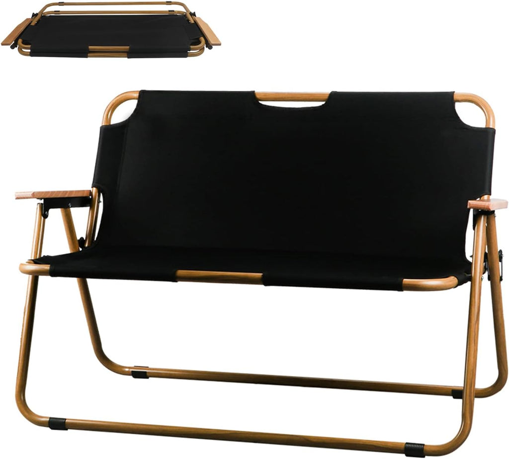 Black Oversized Double Folding Camping Chair with Armrests B97771