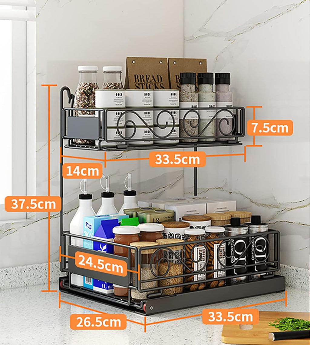Black 2-Tier Under Sink Organizer with Sliding Drawer M61626
