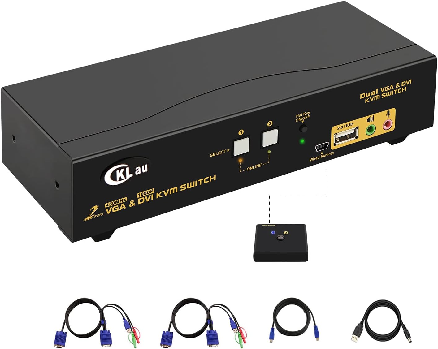 2 Port Dual Monitor Displayport KVM Switch with Audio, USB 2.0 Hub and Cables K820