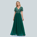 Green V-Neck Sequins Chiffon Formal Gown R761570