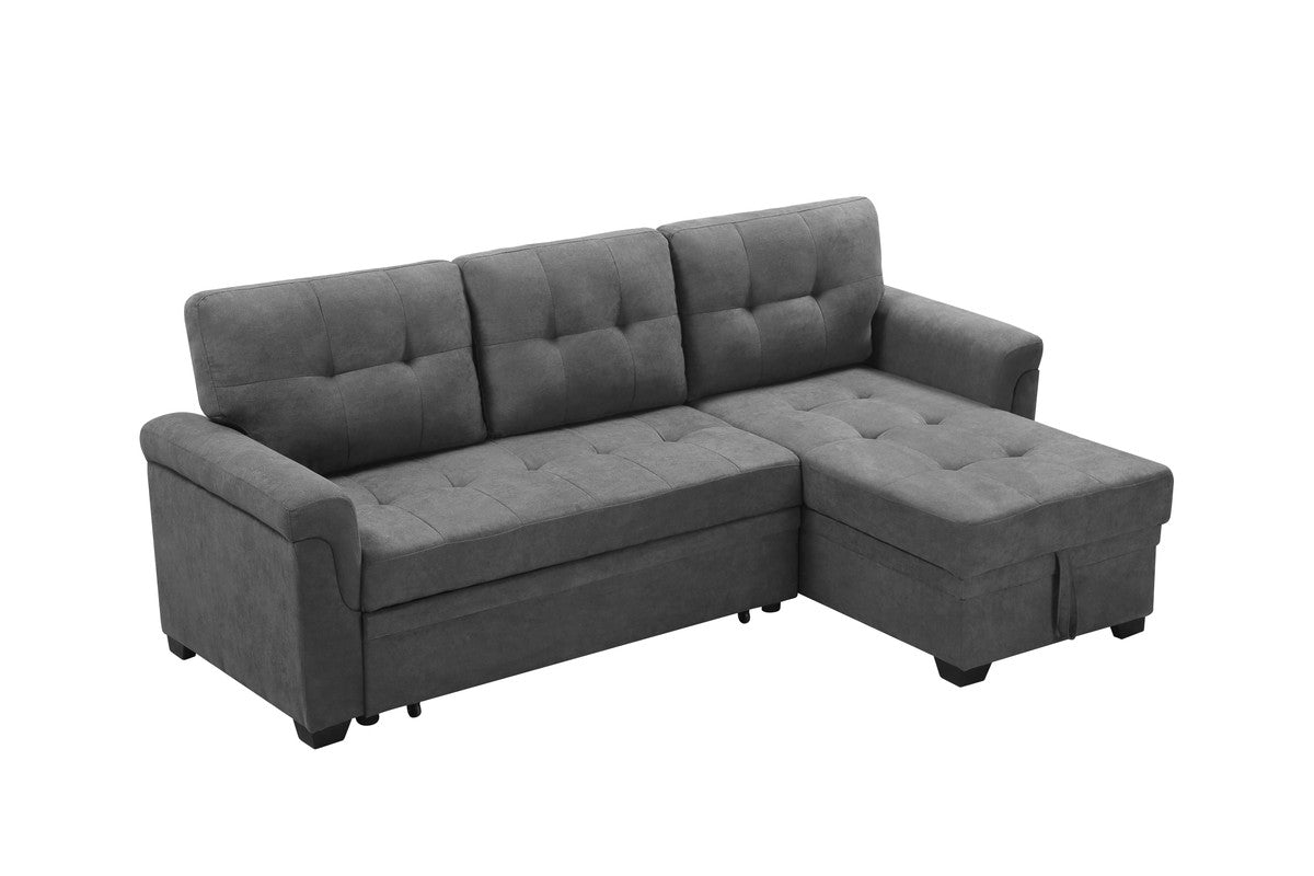 Gray Fabric Reversible Sectional Sleeper Sofa Chaise with Storage P8649