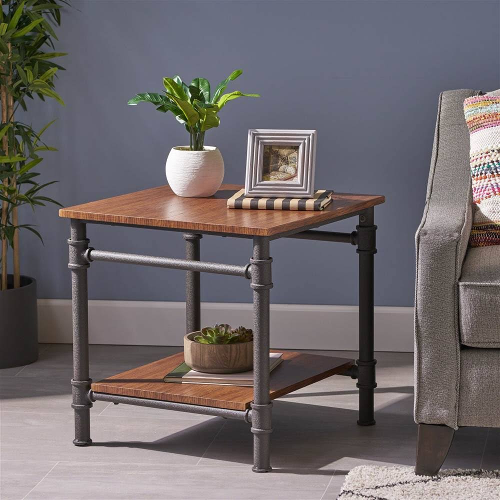Industrial End Table in Teak Finish H5160
