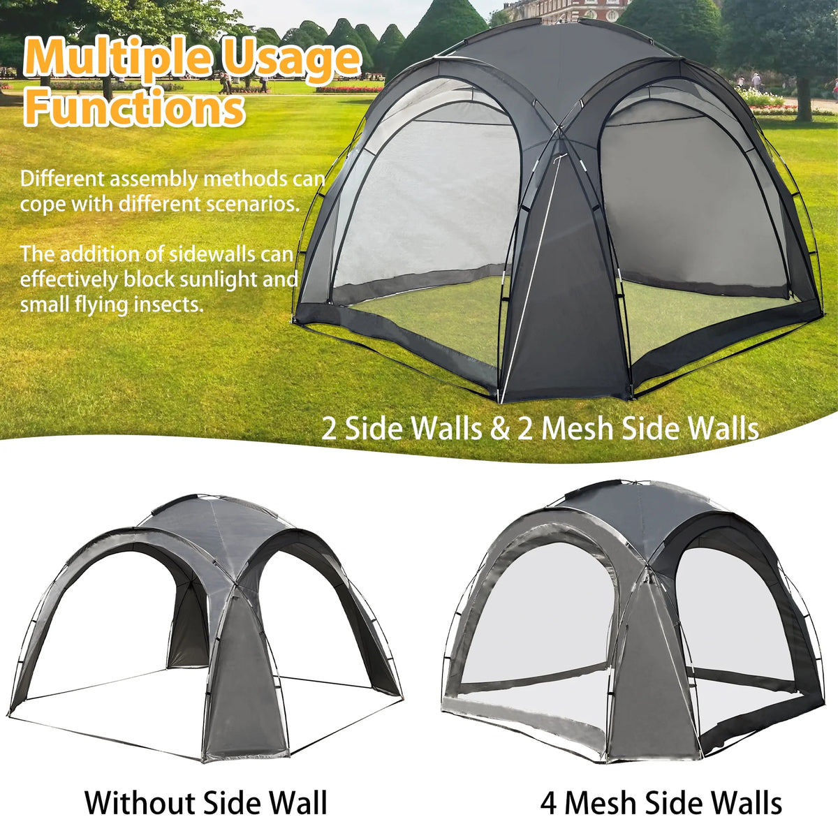 12 X 12ft Pop Up UPF 50+ Beach Tent with Side Wall, Gray R81473