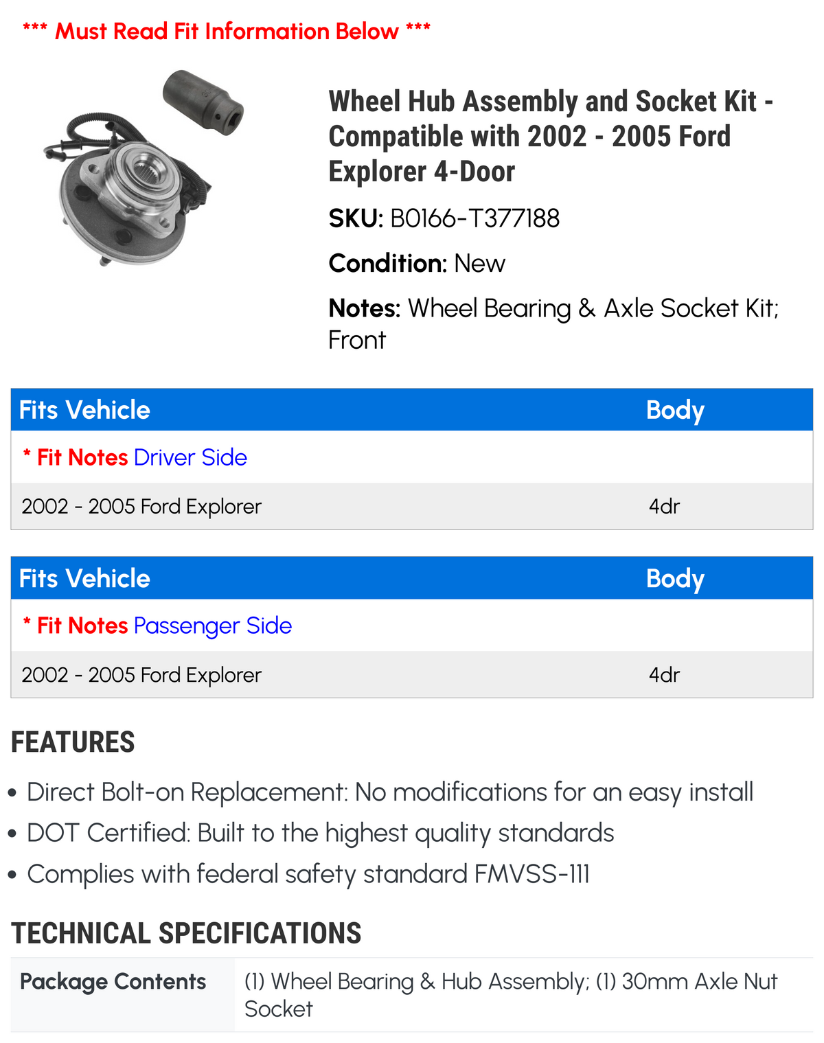 Wheel Hub Assembly and Socket Kit M430
