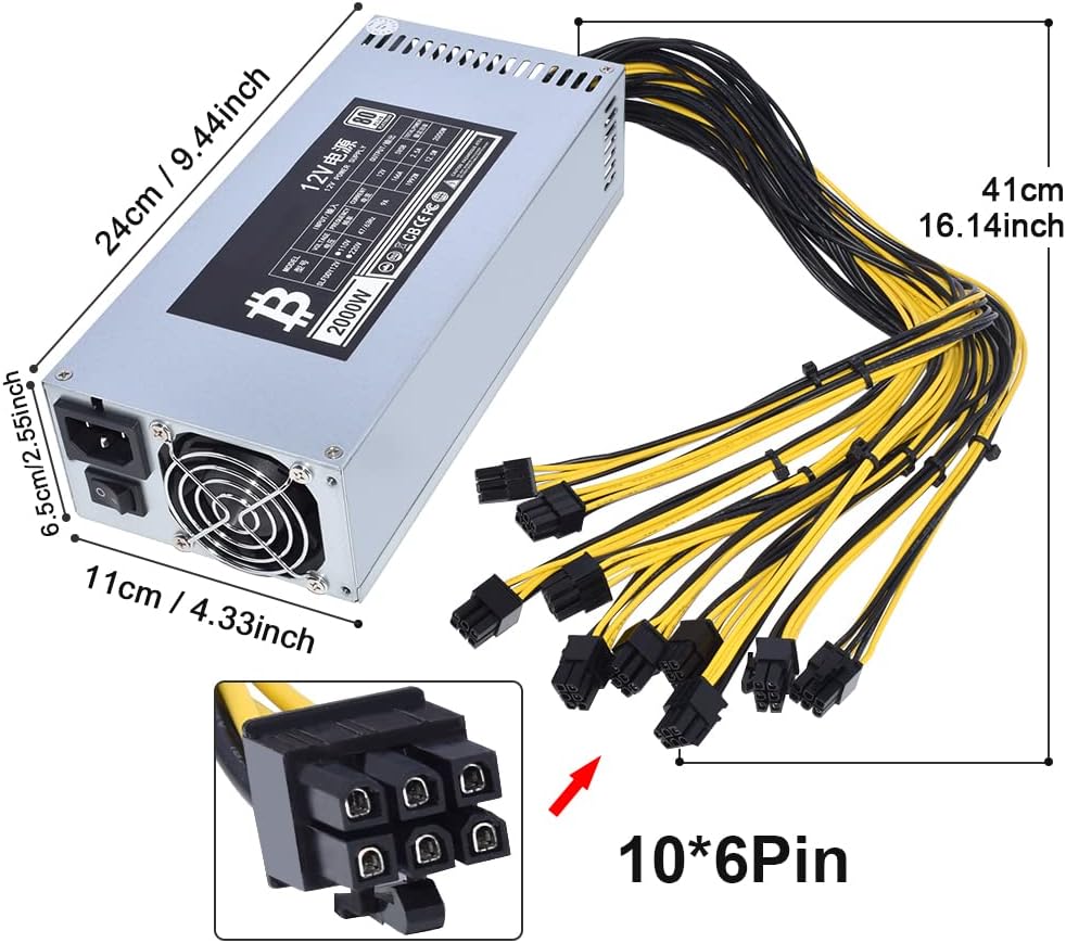 2000W 110-220V PSU 10x6 Pin Mining Power Supply U780