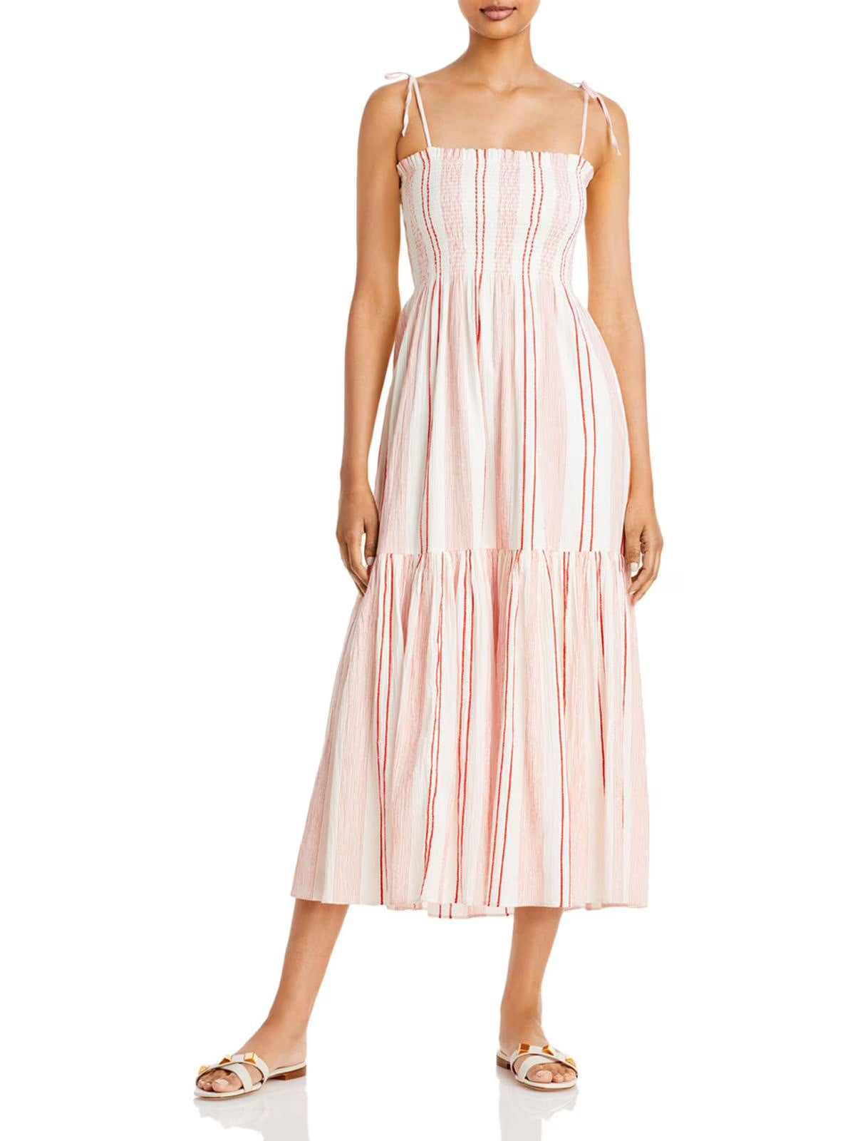 Smocked Striped Midi Dress I946673