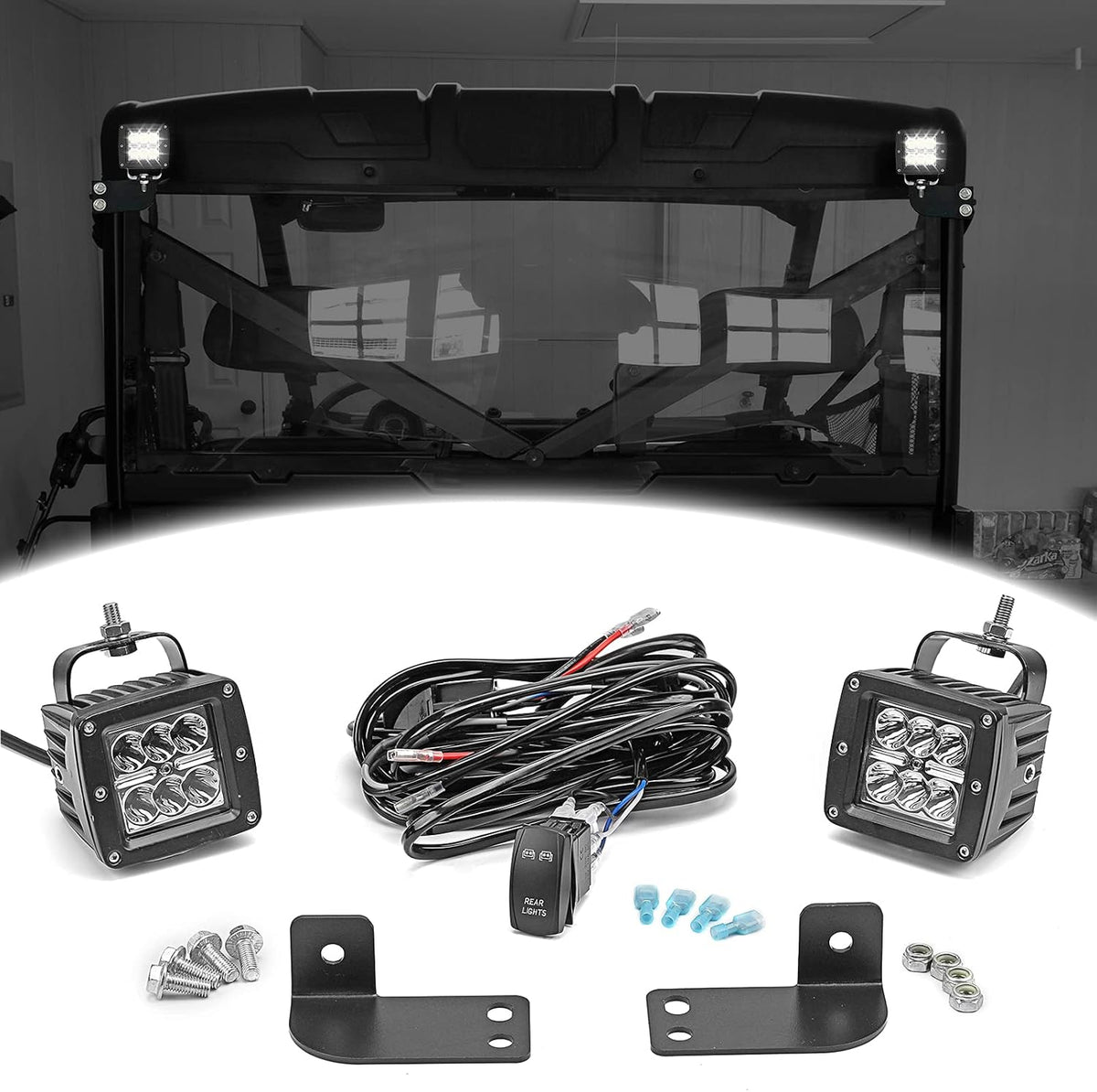LED Light with Wiring Mount Bracket Kit Rear Roll Cage Spotlight 3 Inch 18W Backup Reverse LED M1974