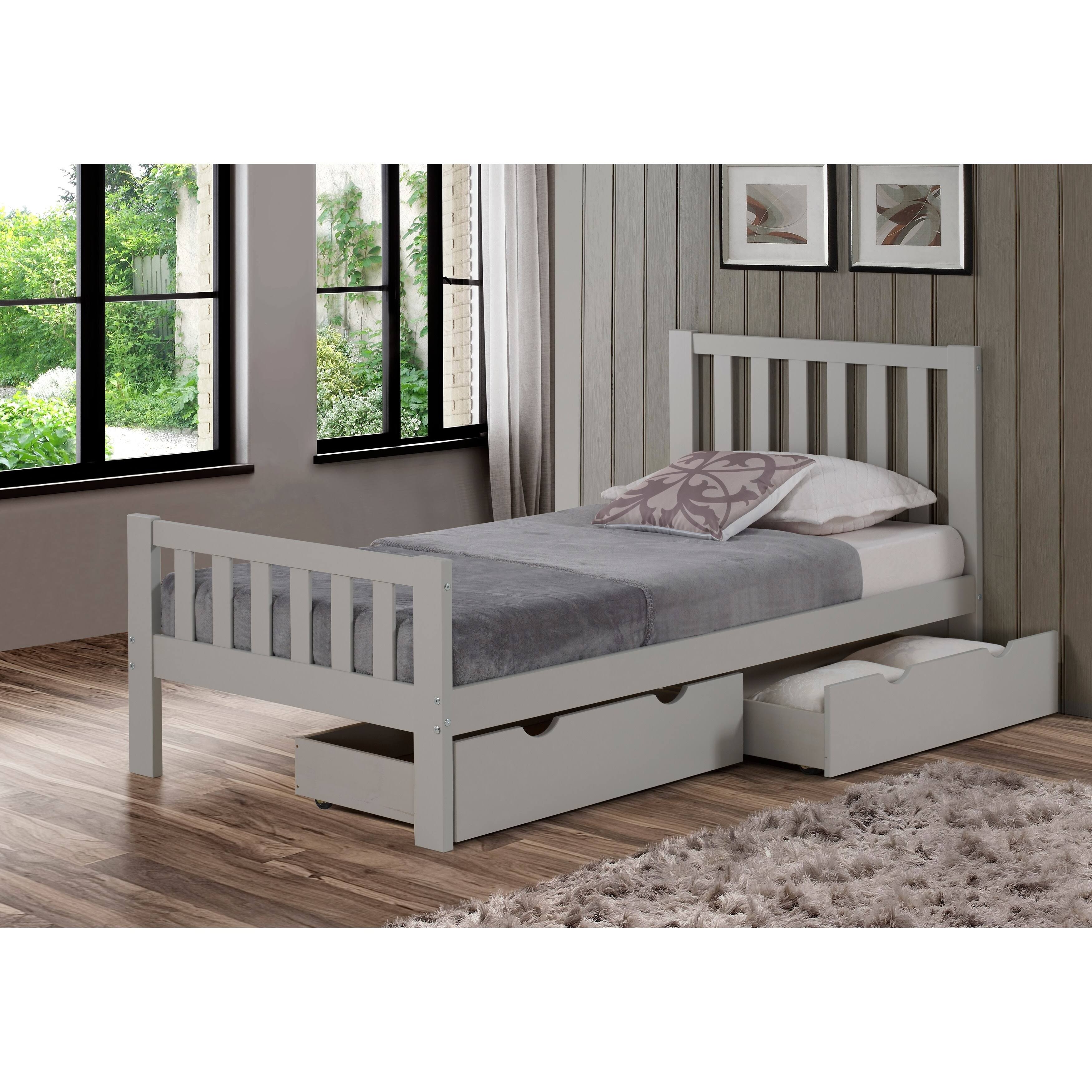 White Twin Bed with Storage Drawers T55132