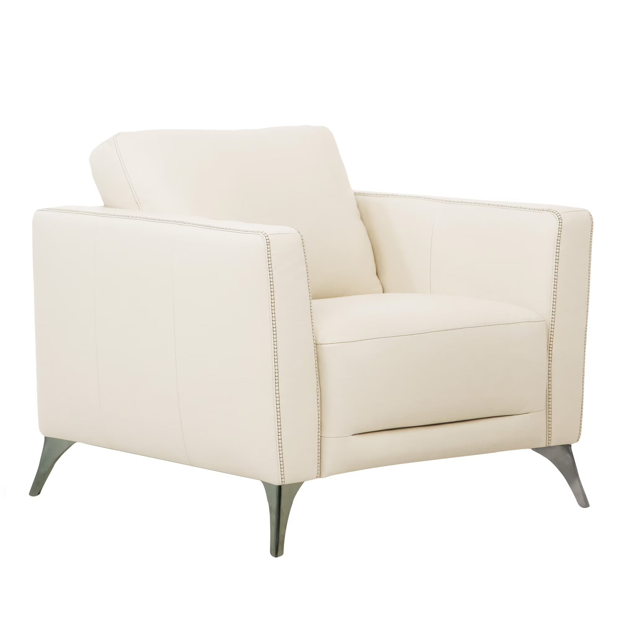Offwhite Leatherette Chair with Track Armrests and Angled Metal Legs R7002