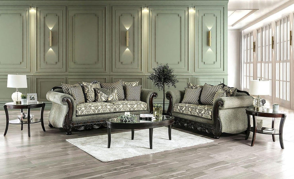Gray & Espresso Chenille Sofa and Loveseat L3002